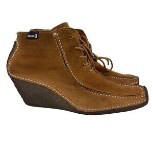Bronx Ankle Boots Wedge Heel Size EU 38 Brown Suede Leather Lace Up Bootie